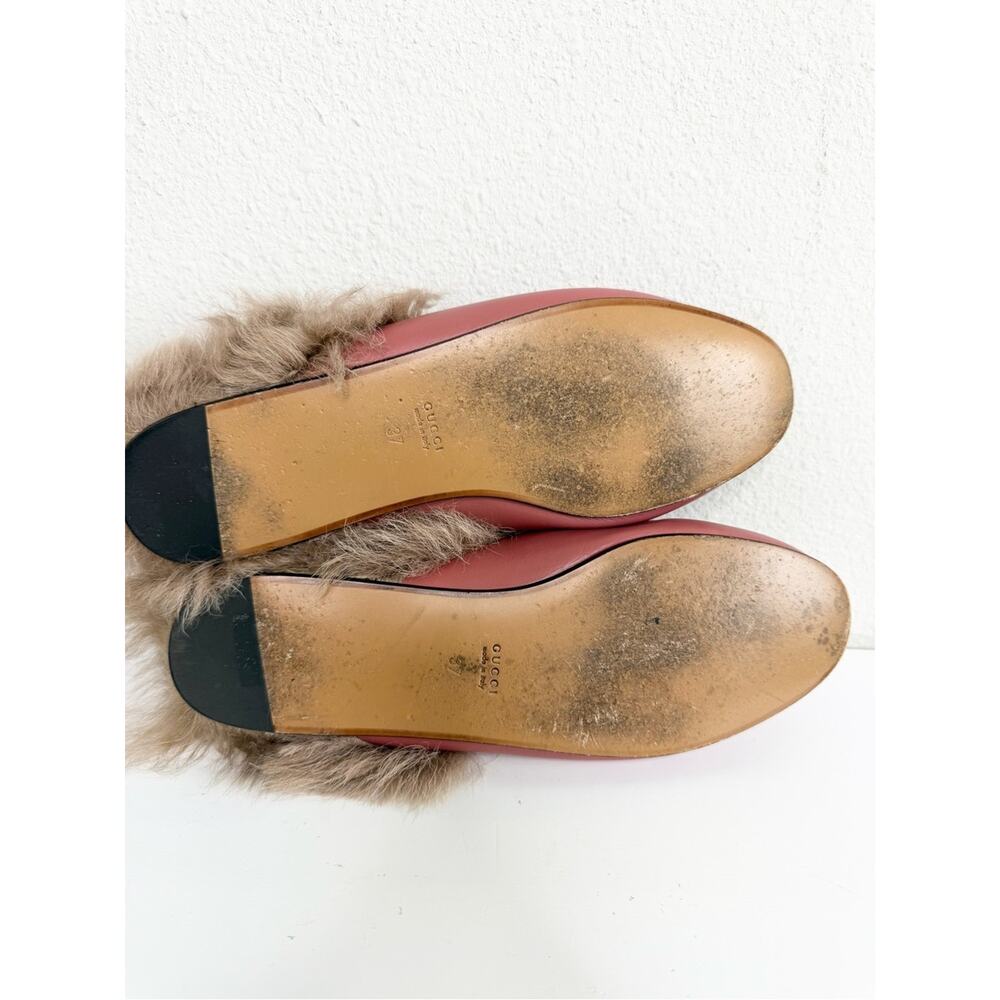 Gucci Princetown Pink Leather Fur Trim Horsebit Mules Size 37 - Picture 10 of 13